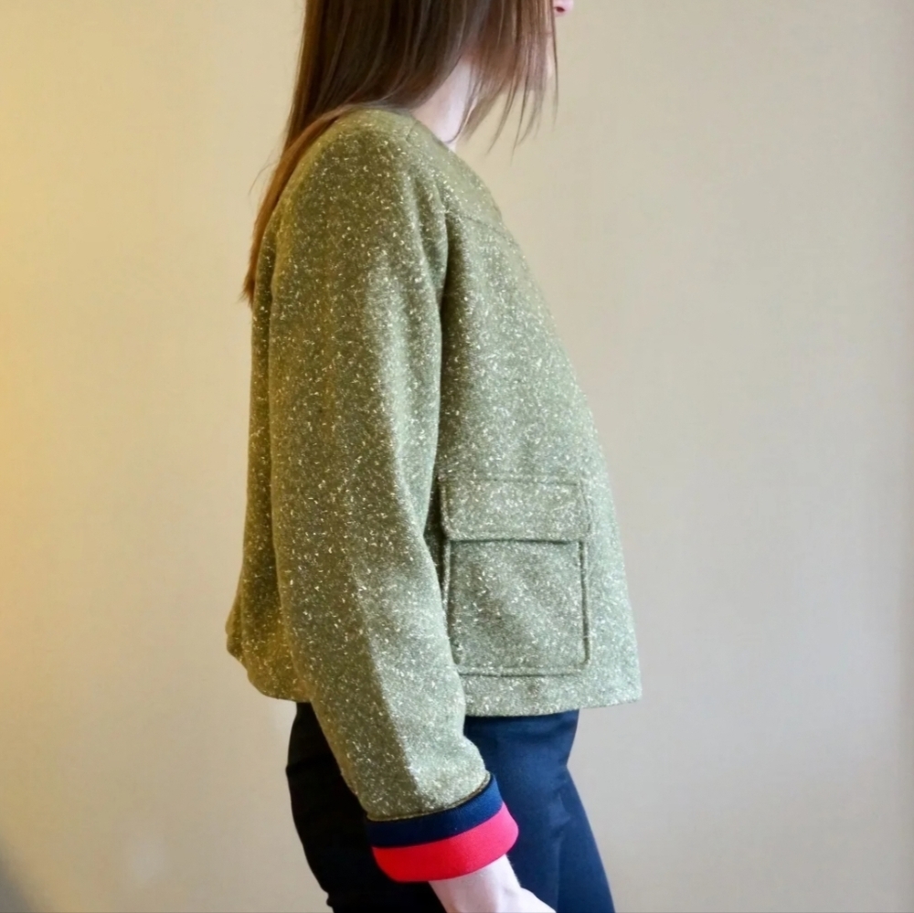 A NEW DAY Cropped Speckled Tweed Blazer Jacket in Olive Sz: 4 (Small) - Picture 7 of 16